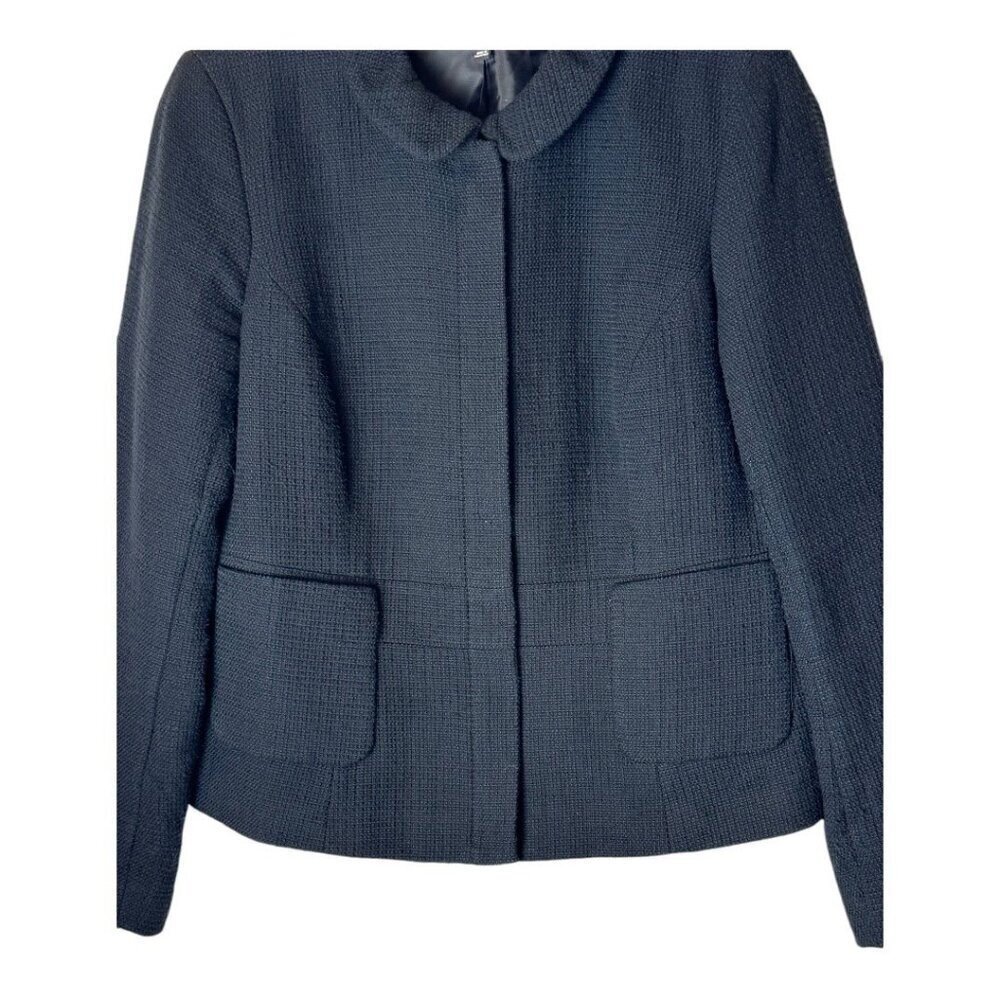 Talbots Coat Women 12 Black Tweed Cotton Peter Pan Collar Full Zip Jacket Career - Picture 5 of 9